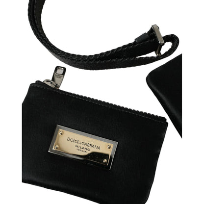 Dolce & Gabbana Black Nylon Logo Plaque Keyring Pouch Clutch Bag