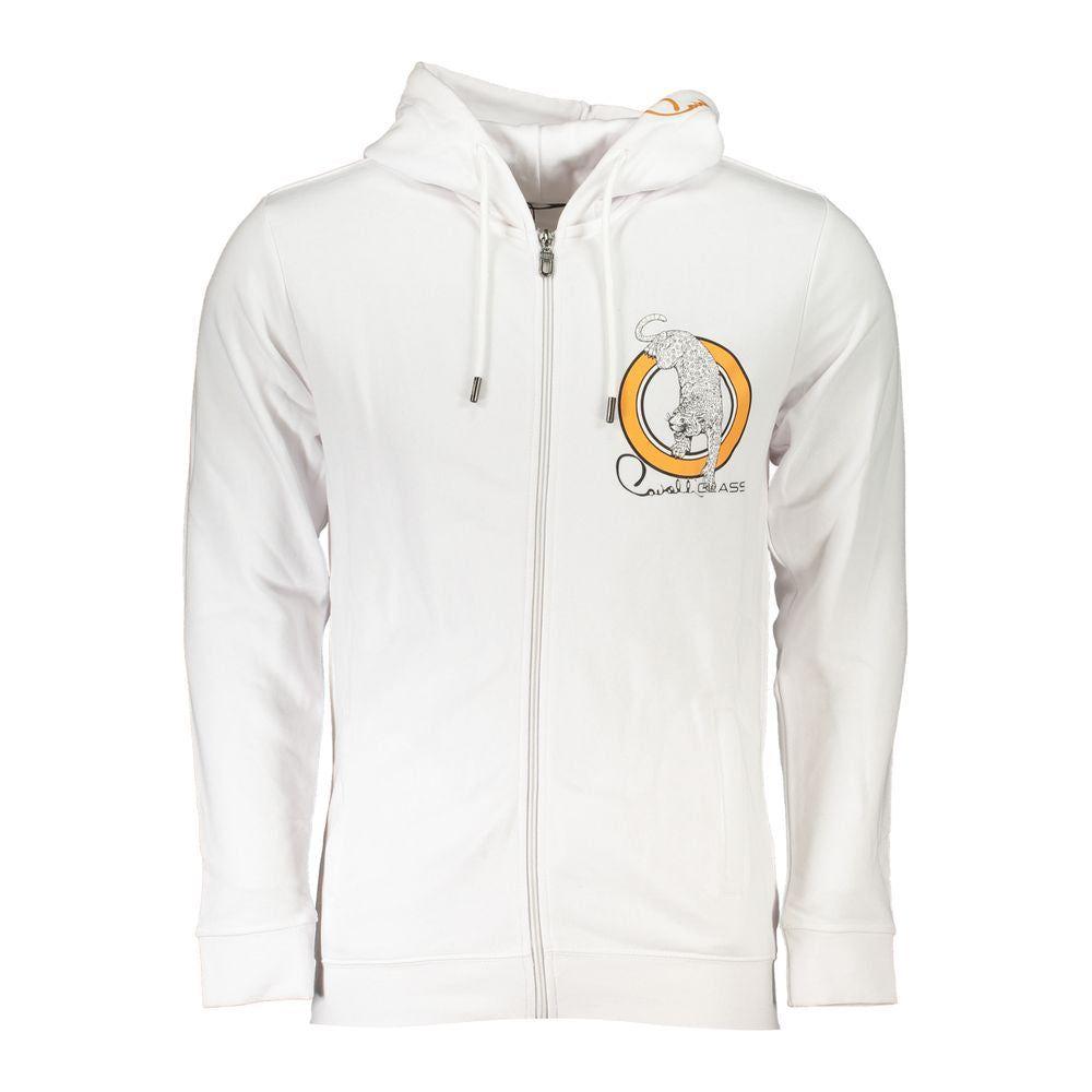 Cavalli Class White Cotton Mens Hooded Sweater Cavalli Class