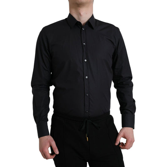 Dolce & Gabbana Navy Blue Cotton Collared Formal Dress Shirt