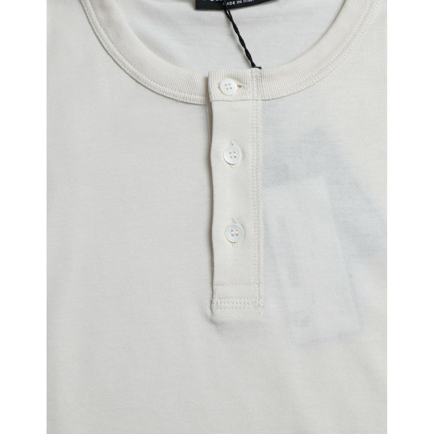 Dolce & Gabbana Off White Cotton Henley Pullover Sweater