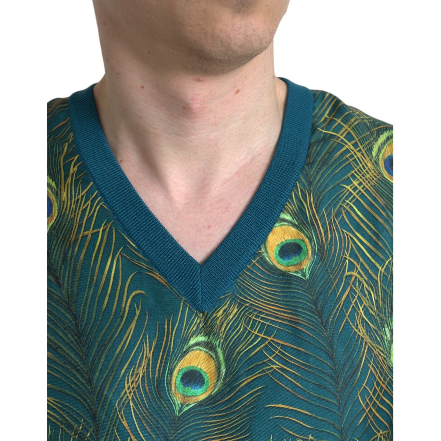 Dolce & Gabbana Green Peacock Feather Pullover Sweater