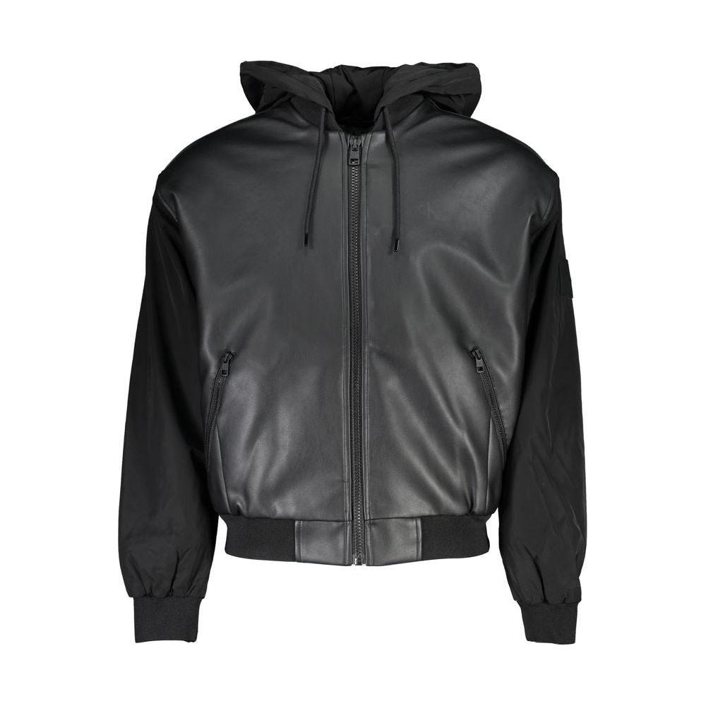 Calvin Klein Sleek Black Contrast-Trim Jacket with Hood Calvin Klein