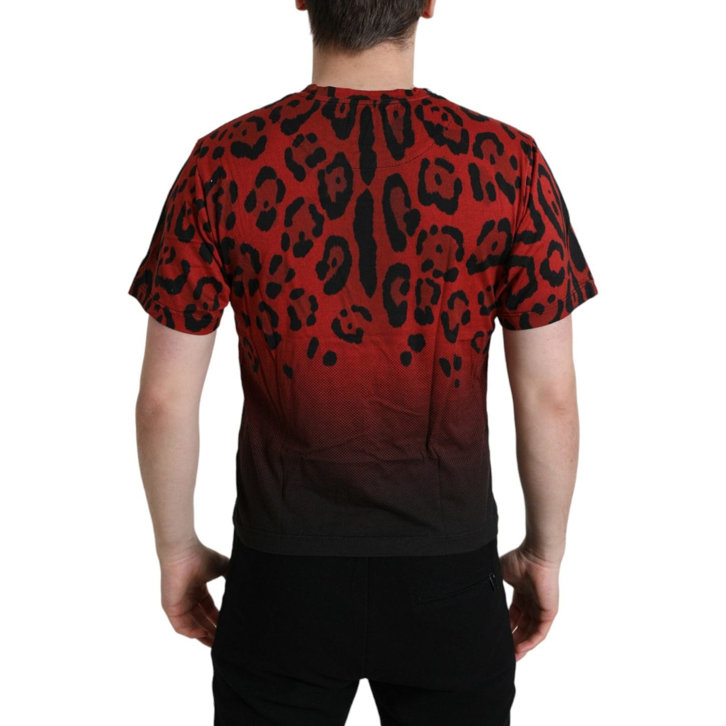 Dolce & Gabbana Red Leopard Print Crew Neck Tee Dolce & Gabbana