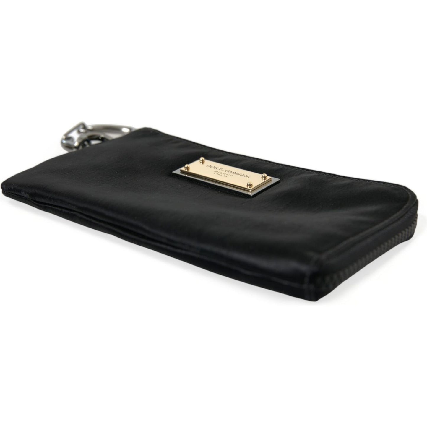 Dolce & Gabbana Black Nylon Logo Plaque Keyring Pouch Clutch Bags