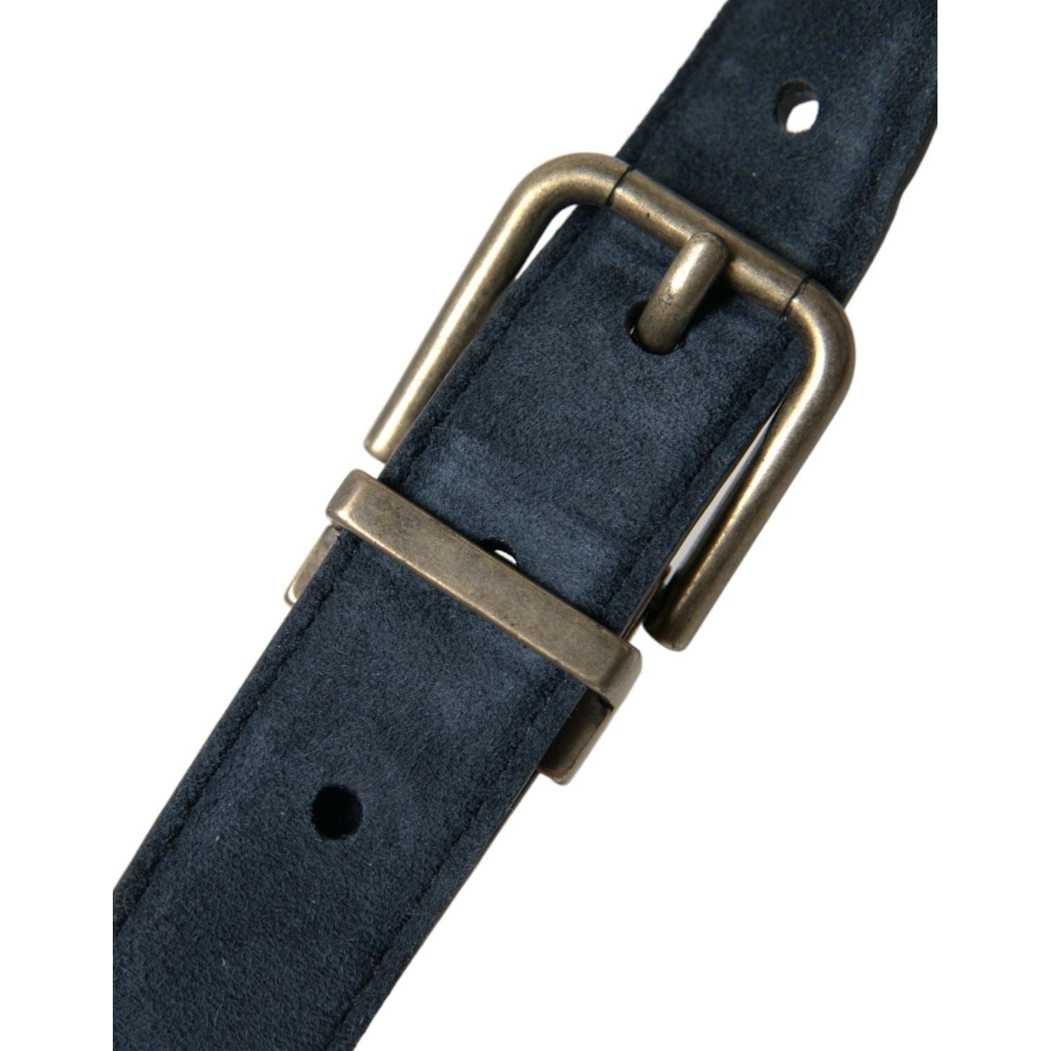 Dolce & Gabbana Blue Suede Leather Gold Metal Buckle Belt