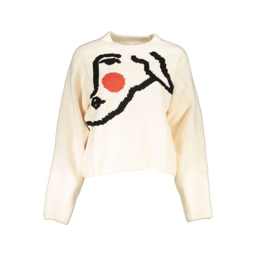 Desigual Chic White Embroidered Crew Neck Sweater Desigual