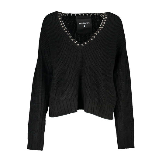 Patrizia Pepe Elegant Long Sleeved V-Neck Sweater with Chic Details Patrizia Pepe