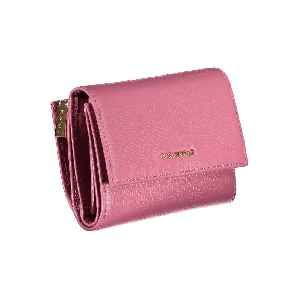 Coccinelle Elegant Pink Leather Wallet with Multiple Compartments Coccinelle