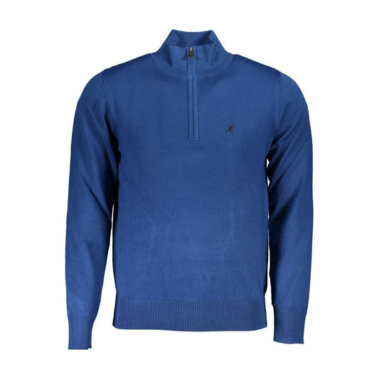 U.S. Grand Polo Elegant Half-Zip Embroidered Blue Sweater U.S. Grand Polo