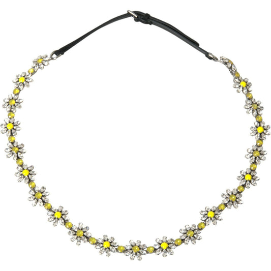 Dolce & Gabbana Black Daisy Crystal Dauphine Waist Belt