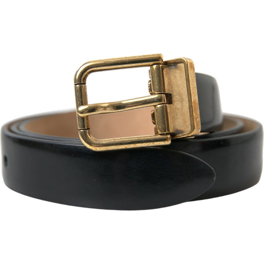 Dolce & Gabbana Elegant Black Leather Waist Belt with Logo Buckle Dolce & Gabbana