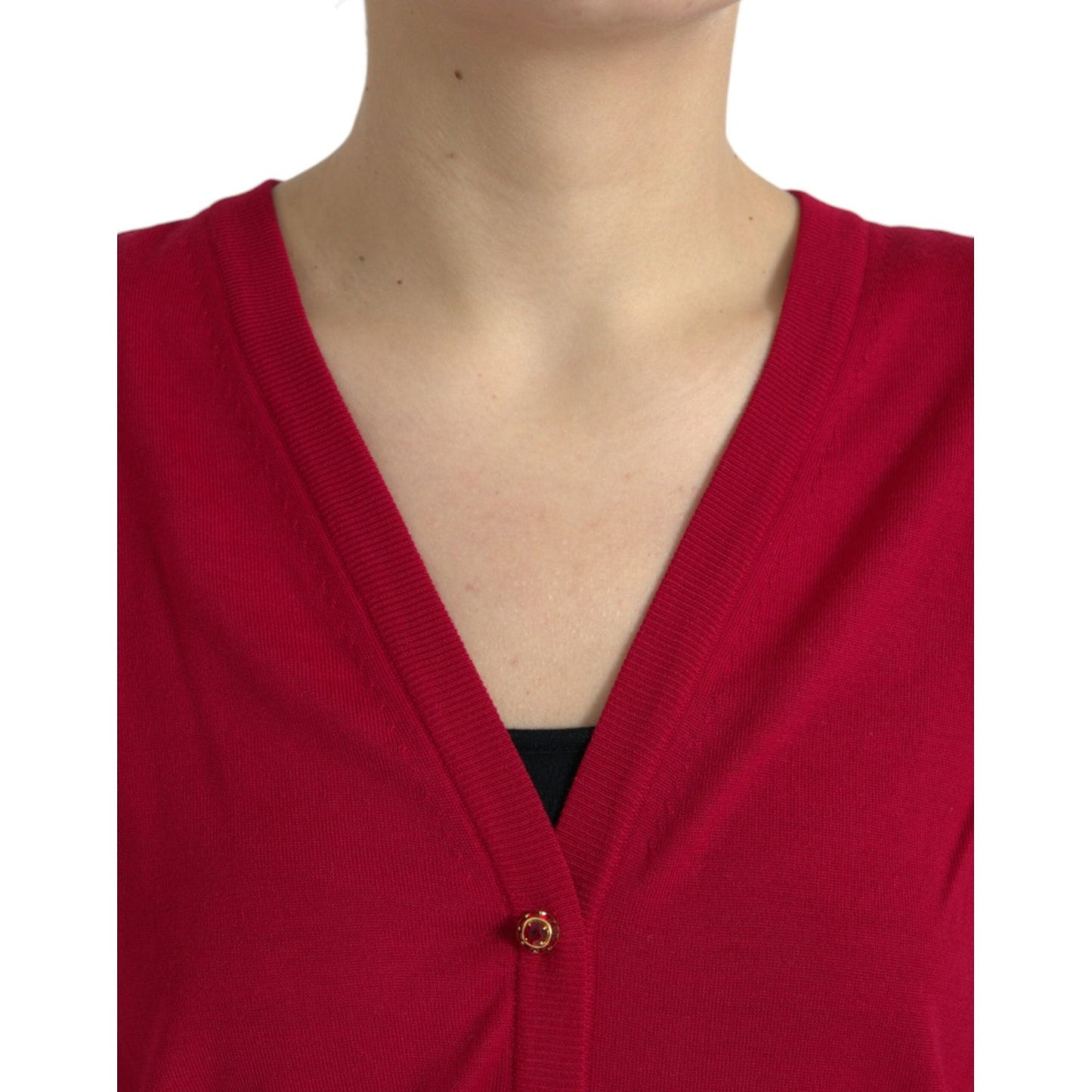 Dolce & Gabbana Elegant Red V-Neck Wool Cardigan Dolce & Gabbana