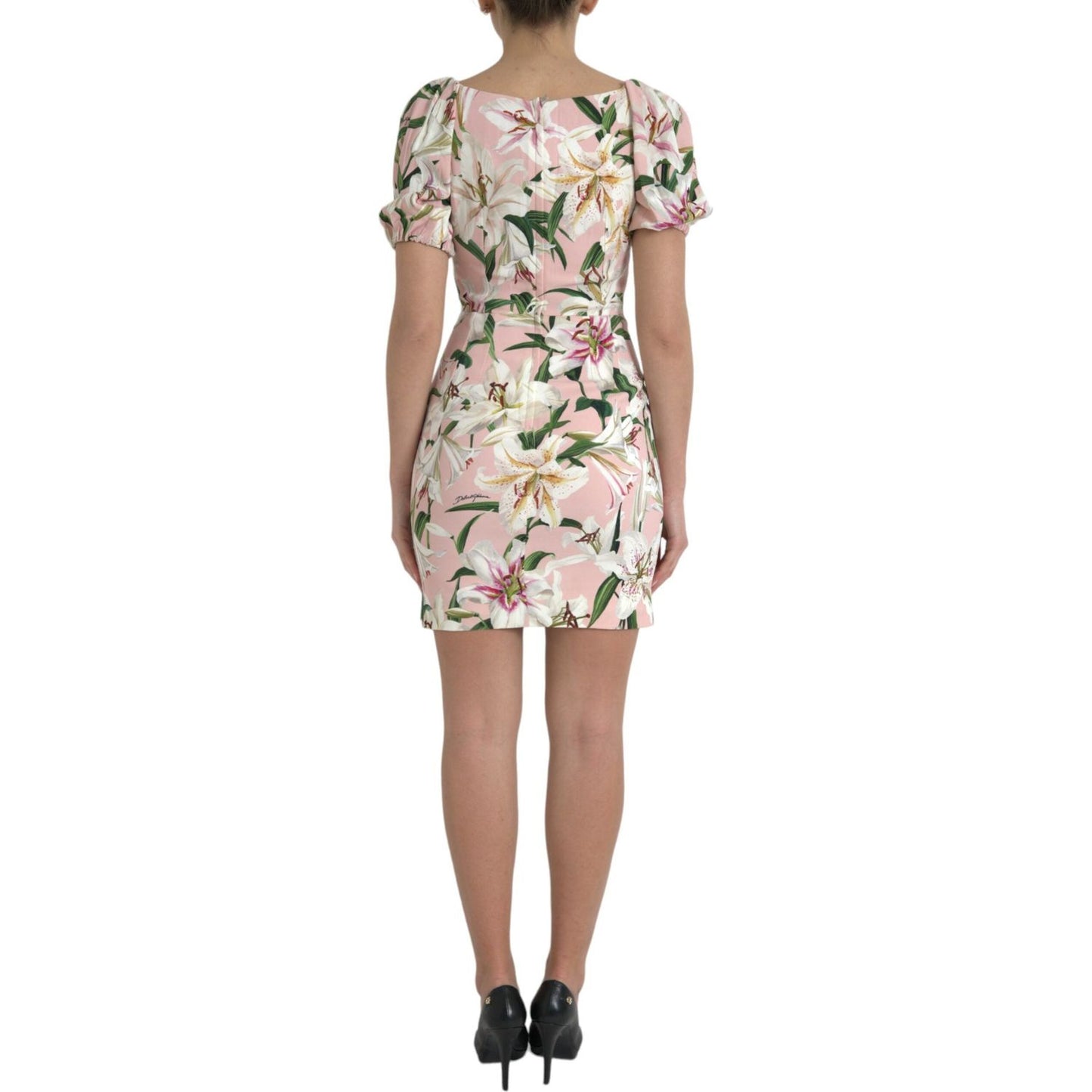 Dolce & Gabbana Elegant Pink Lily Print Sheath Dress Dolce & Gabbana