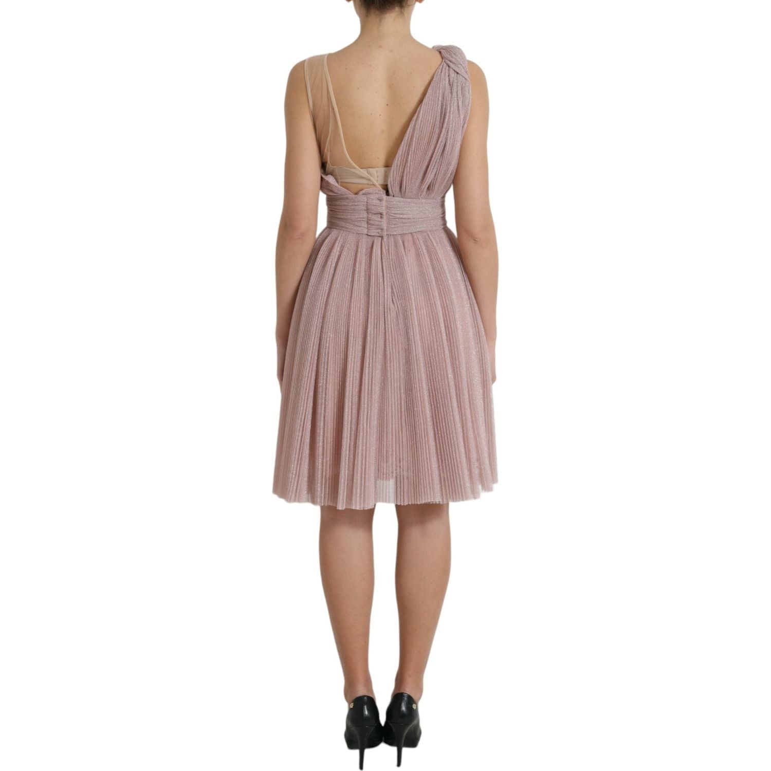 Dolce & Gabbana Light Lilac Pleated Lame Tulle One Shoulder Dress