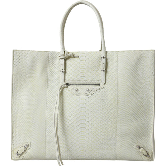 Balenciaga Chic Python Leather Tote in White & Yellow Balenciaga