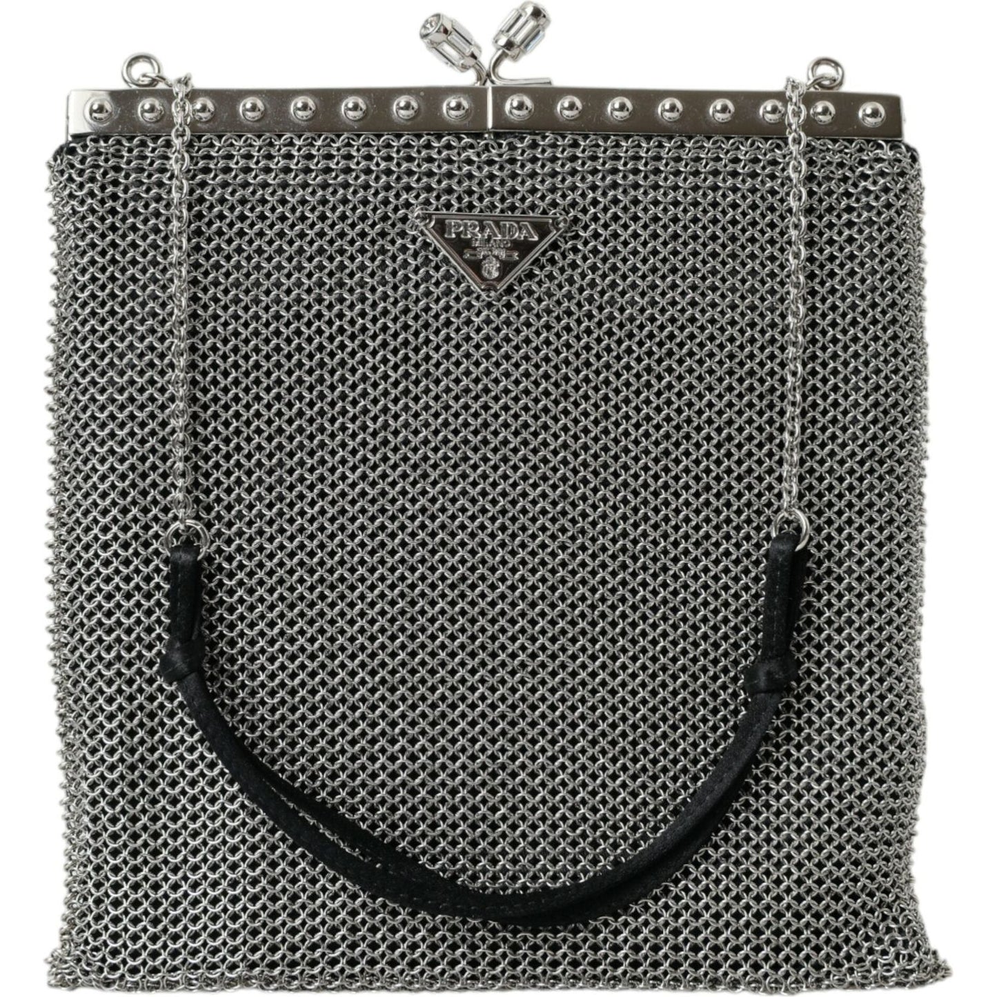 Prada Elegant Silver Mesh Shoulder Evening Bag Prada