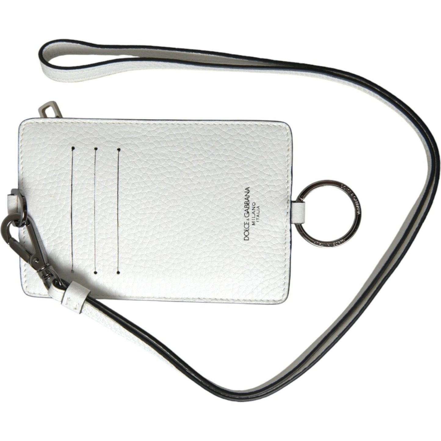 Dolce & Gabbana White Calf Leather Lanyard Logo Card Holder Wallet Dolce & Gabbana