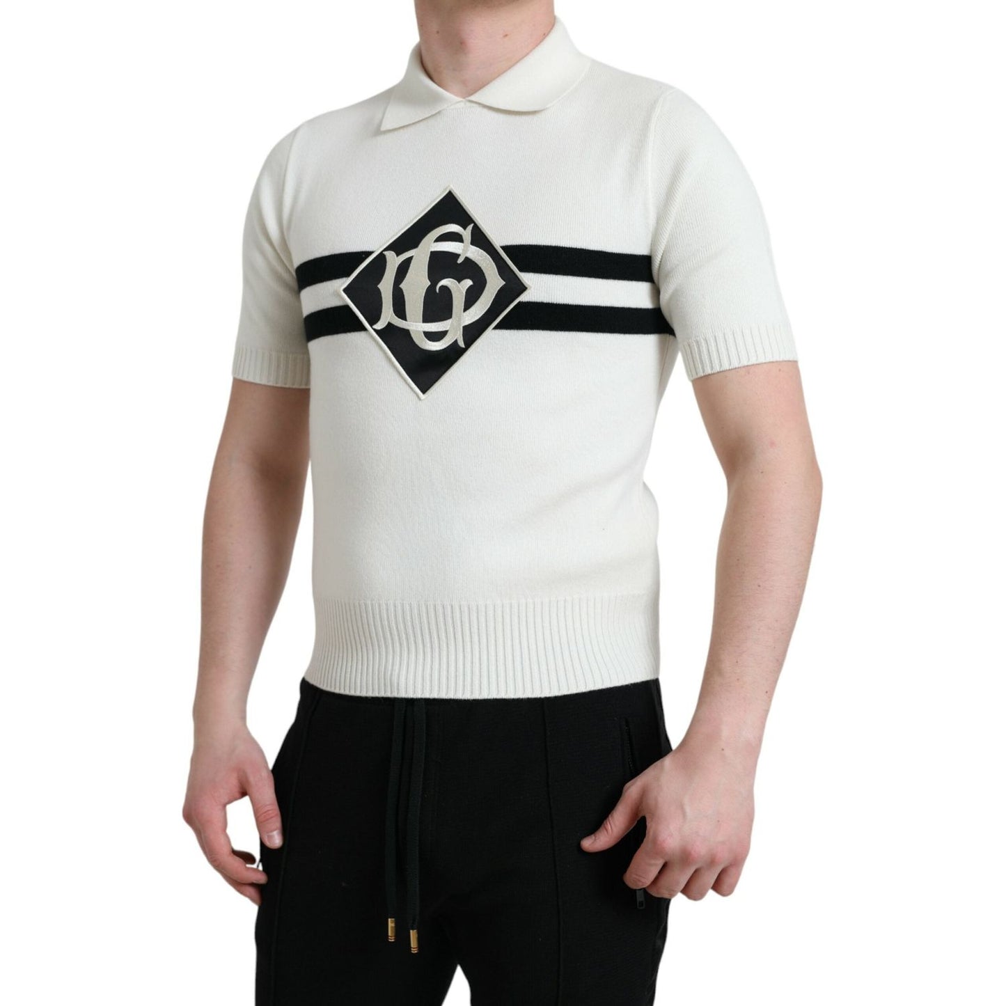 Dolce & Gabbana White DG Logo Collared Henley Shirt T-shirt Dolce & Gabbana