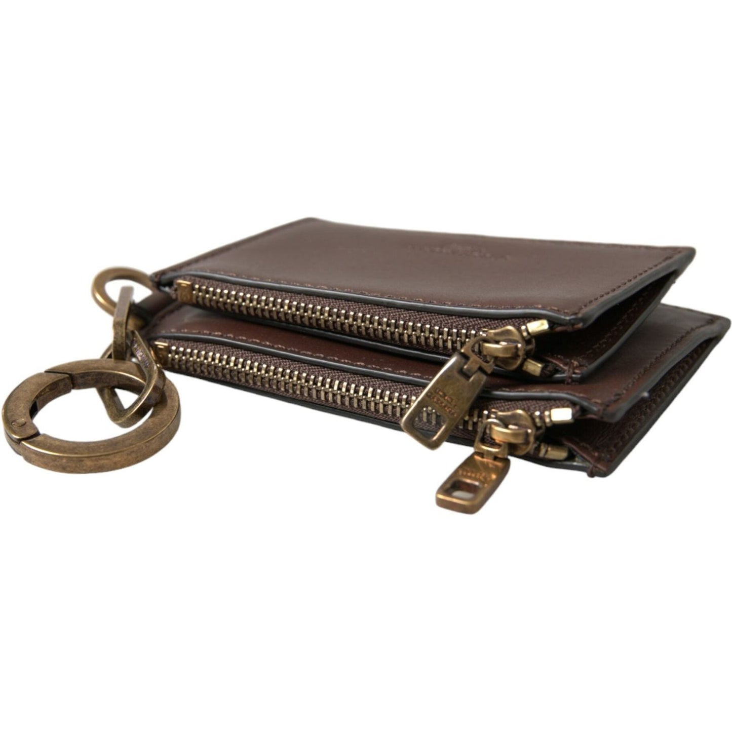 Dolce & Gabbana Brown Leather Zip Logo Keyring Coin Purse Keyring Wallet Dolce & Gabbana