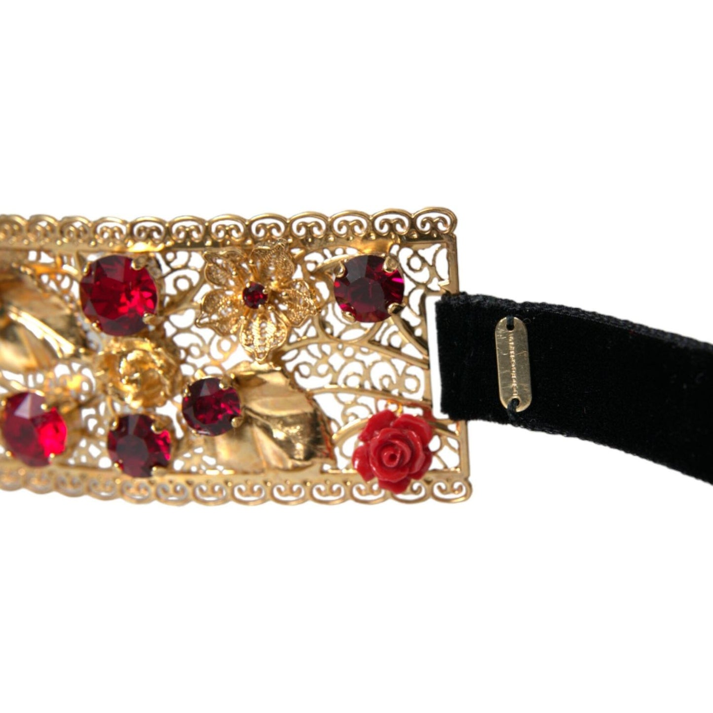 Dolce & Gabbana Gold Brass Red Roses Crystal Jewel Waist Belt Dolce & Gabbana