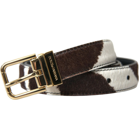 Dolce & Gabbana Brown White Zebra Pony Hair Gold Buckle Belt Dolce & Gabbana