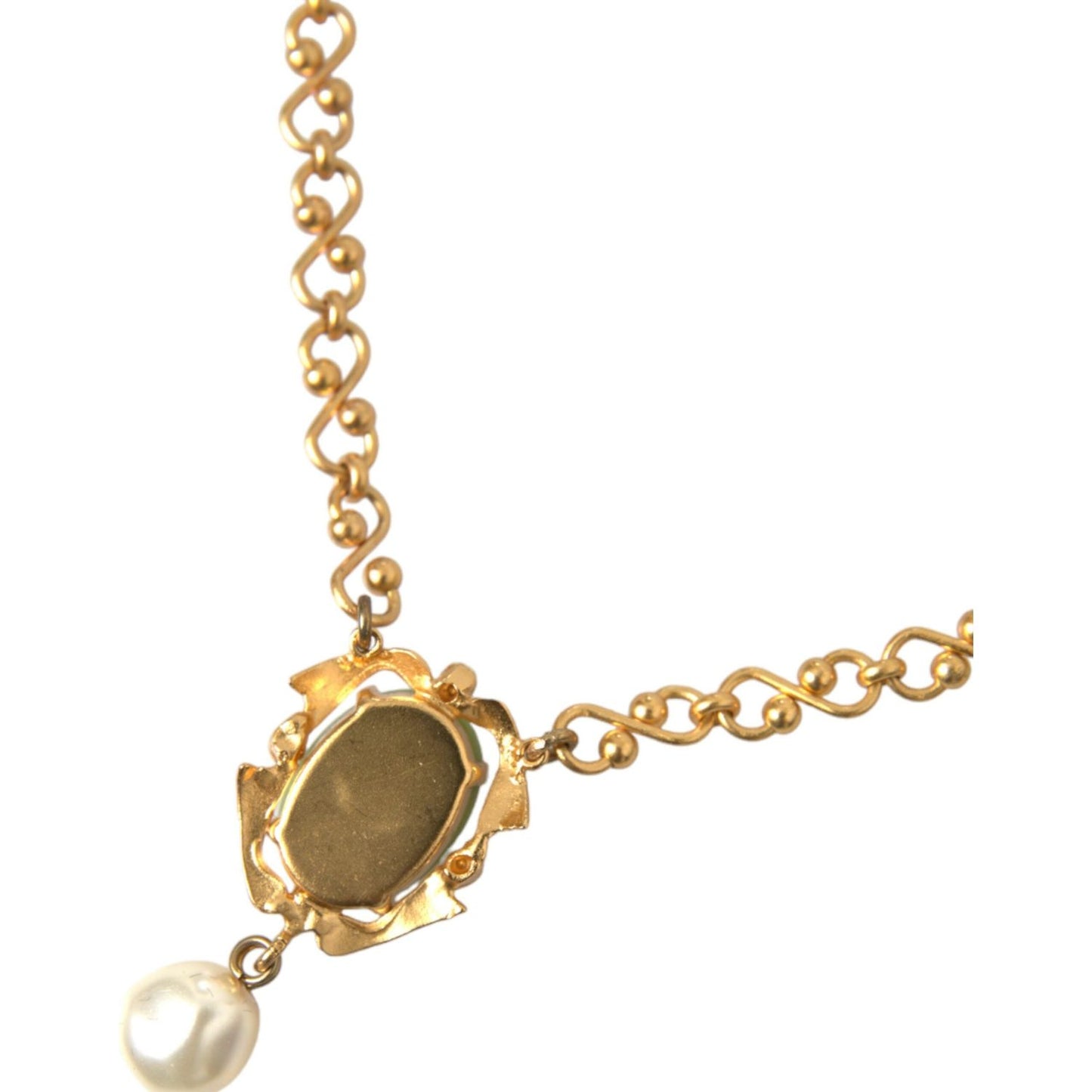 Dolce & Gabbana Gold Brass Chain Pearl Pendant Charm Necklace Dolce & Gabbana