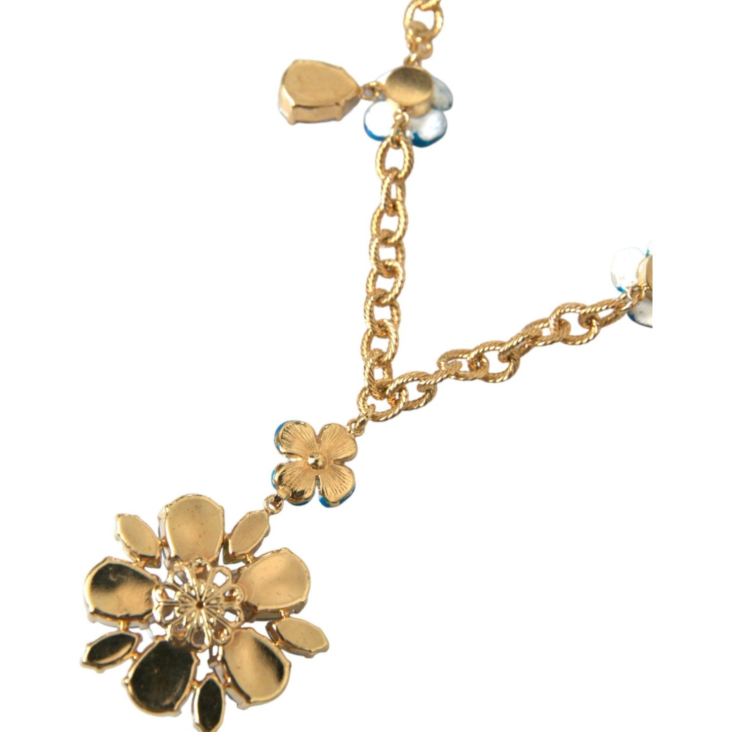 Dolce & Gabbana Gold Brass Chain Crystal Floral Pendant Charm Necklace Dolce & Gabbana