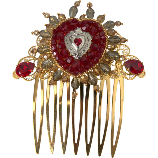 Dolce & Gabbana Gold Brass Crystal Heart Women Hair Comb Dolce & Gabbana