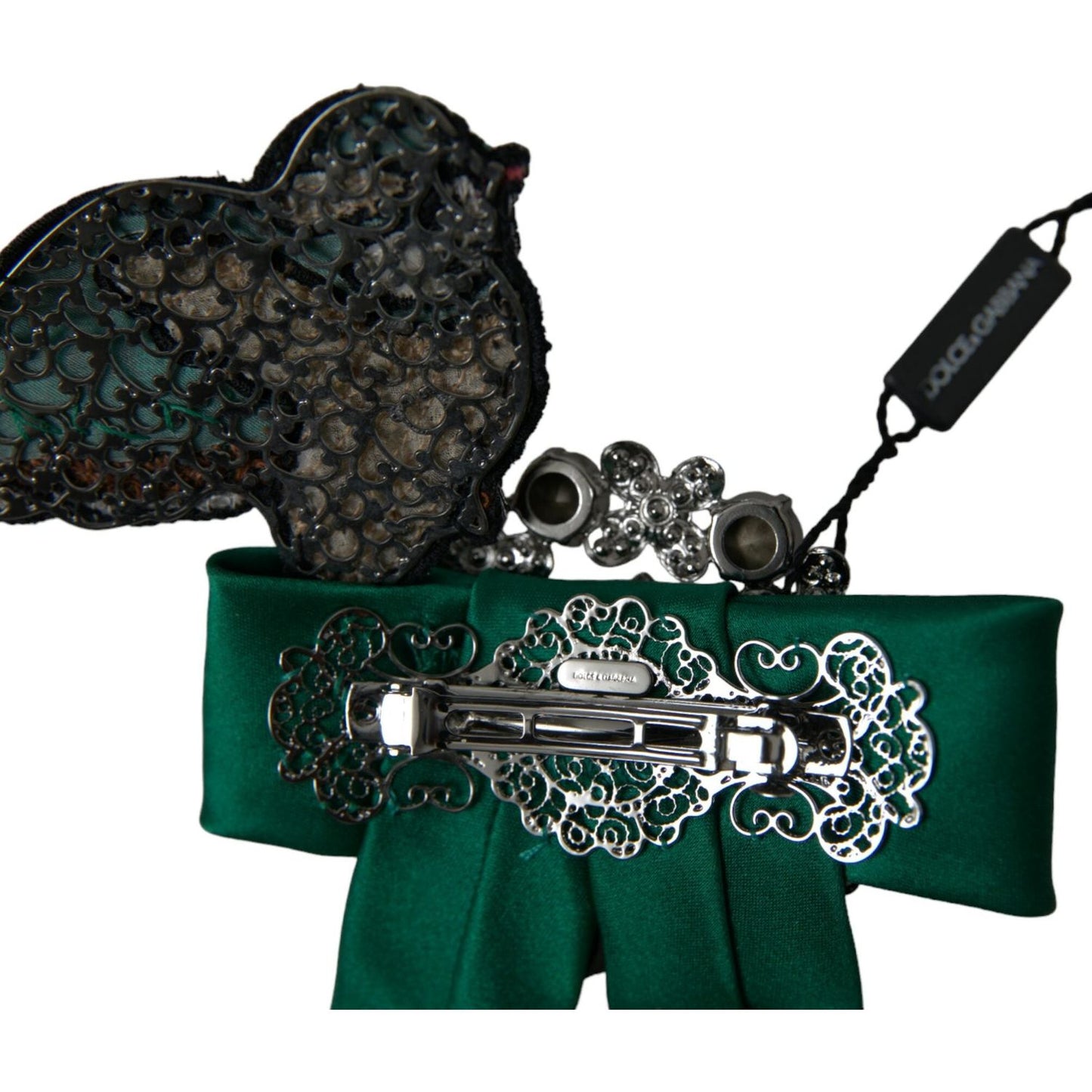 Dolce & Gabbana Green Satin Bird Crystal Women Hair Clip Dolce & Gabbana