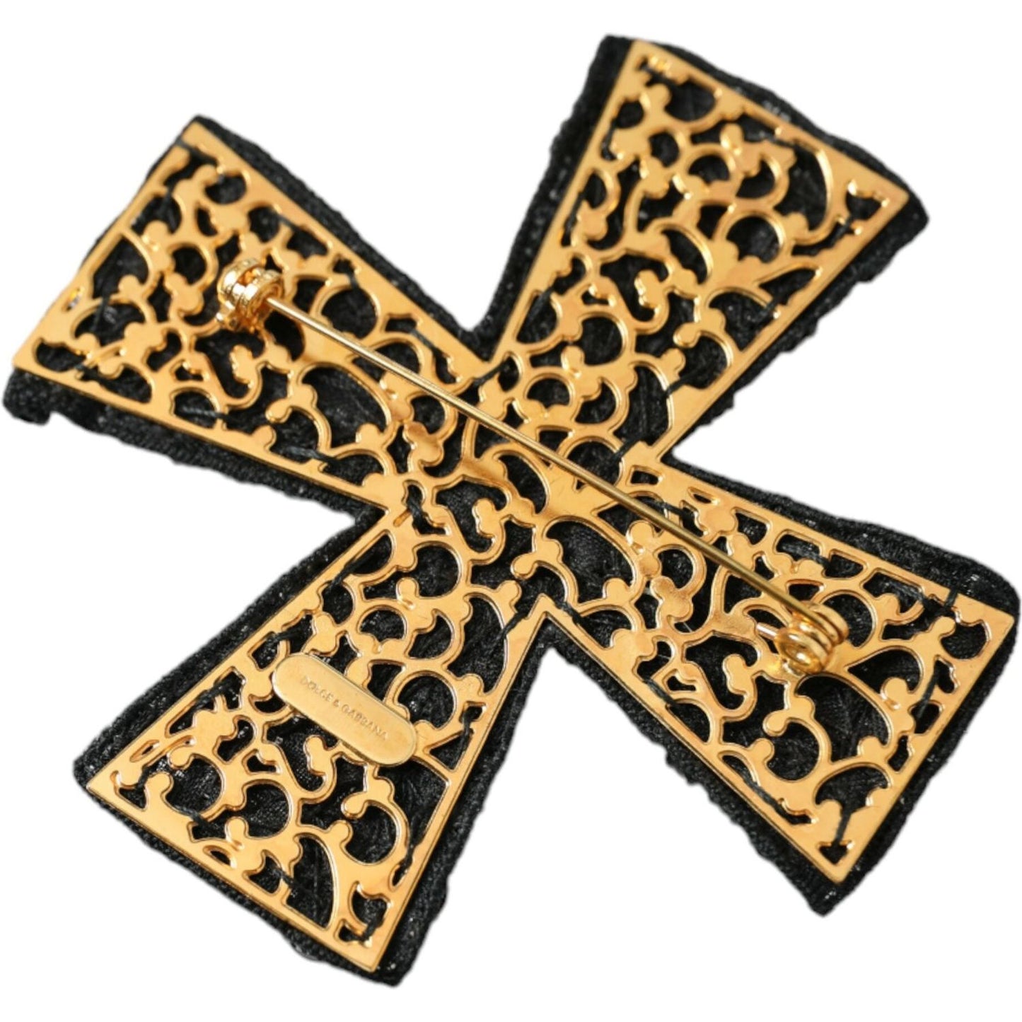 Dolce & Gabbana Black Crystals Embellished Cross Pin Brooch Dolce & Gabbana