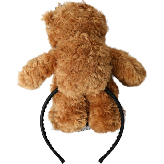 Dolce & Gabbana Brown Teddy Bear Gold Crystal Crown Hair Band Diadem Dolce & Gabbana