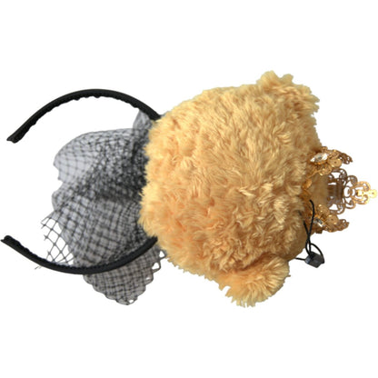 Dolce & Gabbana Brown Teddy Bear Gold Crystal Crown Hair Band Diadem