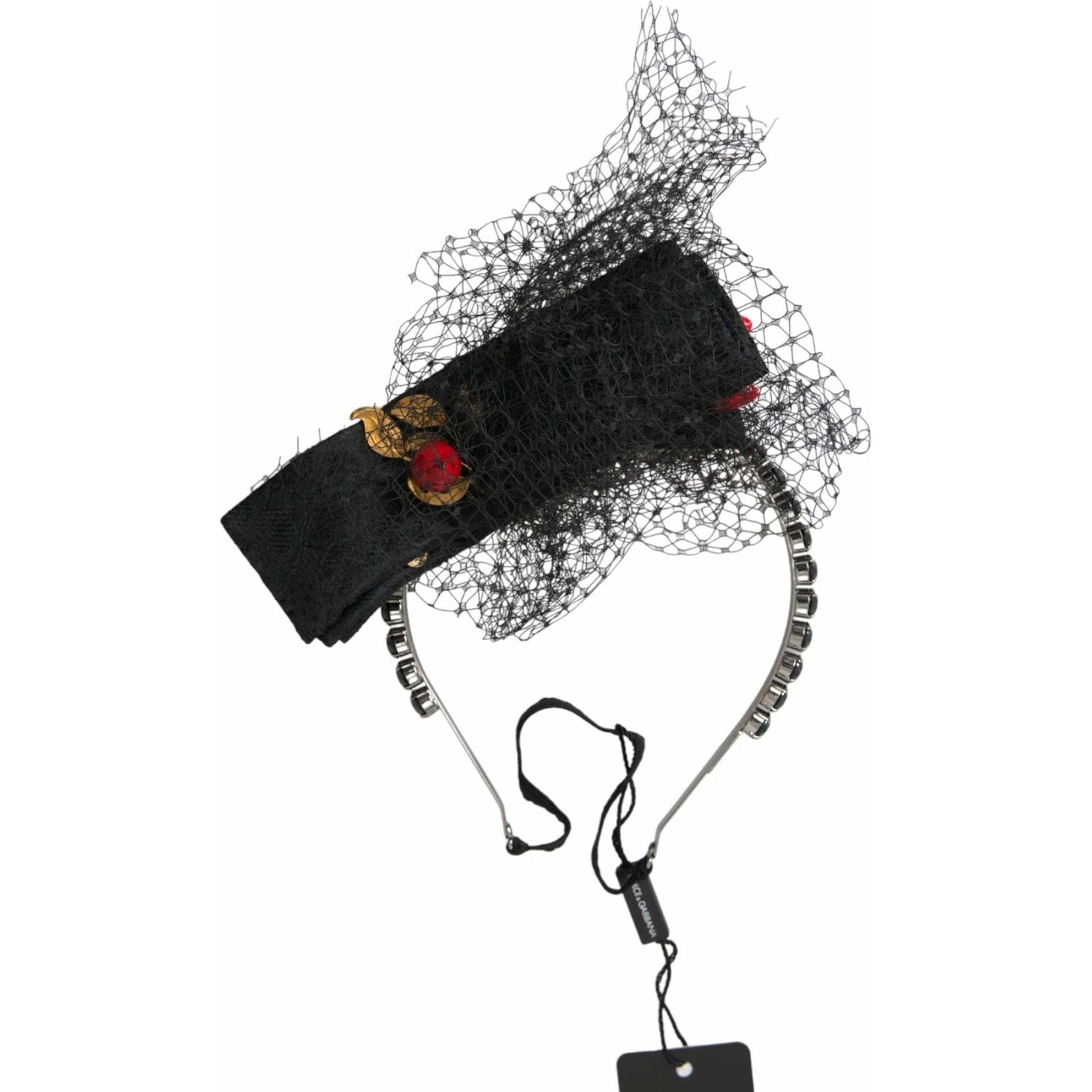 عصابة رأس من شبكة كريستال سيسيلي من دولتشي آند غابانا باللون الأسود والفراولة