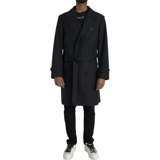 Dolce & Gabbana Black Double Breasted Trench Coat Jacket Dolce & Gabbana