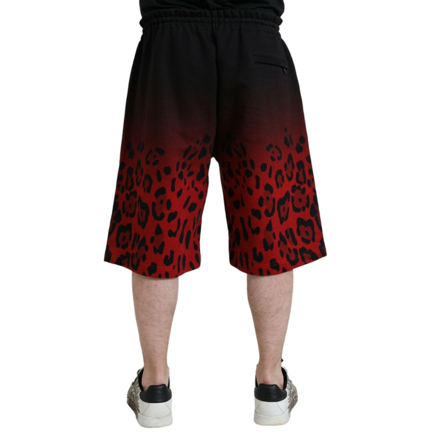 Dolce & Gabbana Red Leopard Print Cotton Bermuda Shorts