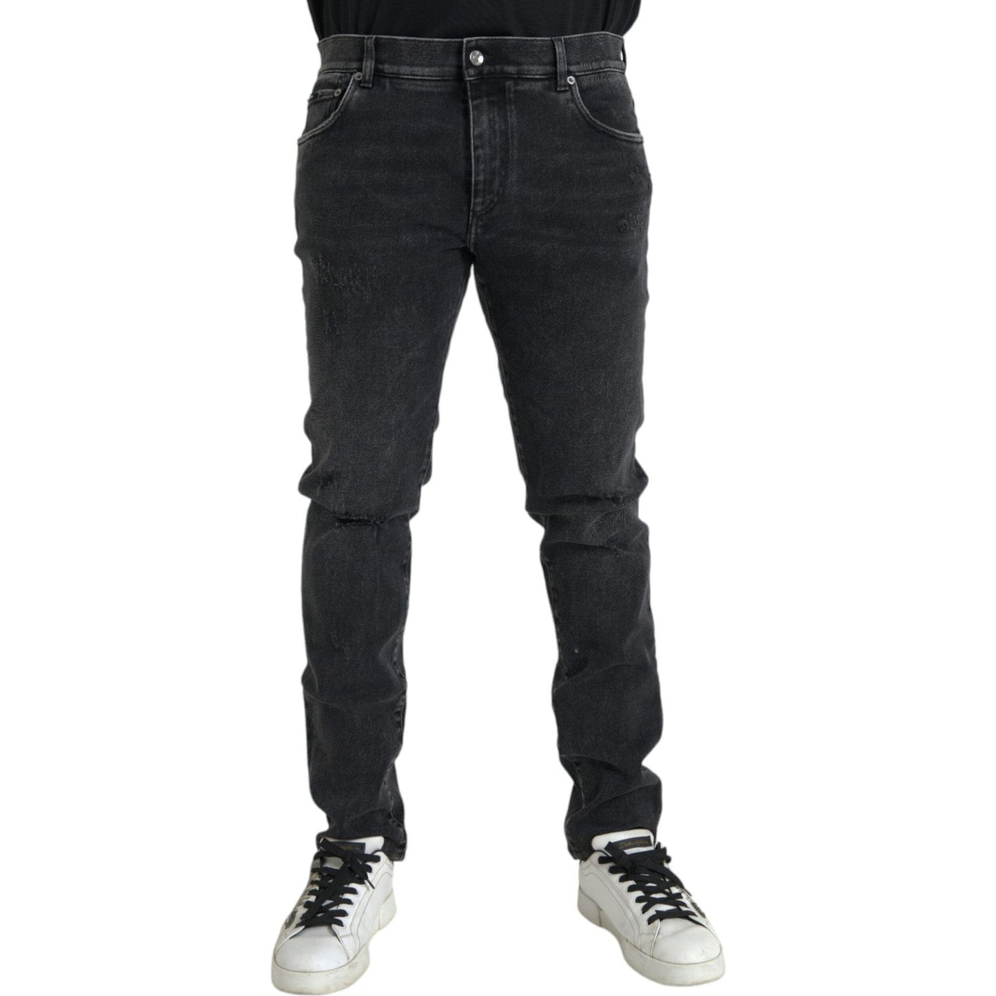 Dolce & Gabbana Gray Cotton Stretch Skinny Denim Logo Jeans Dolce & Gabbana