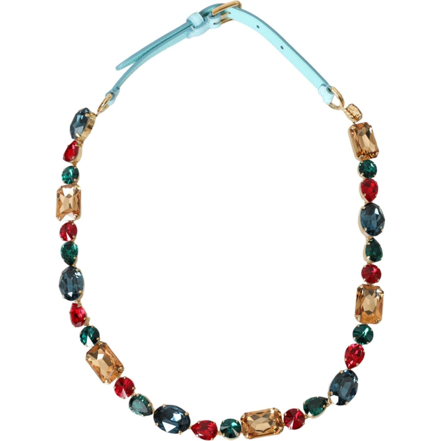 حزام الخصر من الجلد باللون الأزرق الفاتح مع سلسلة كريستال من دولتشي آند غابانا