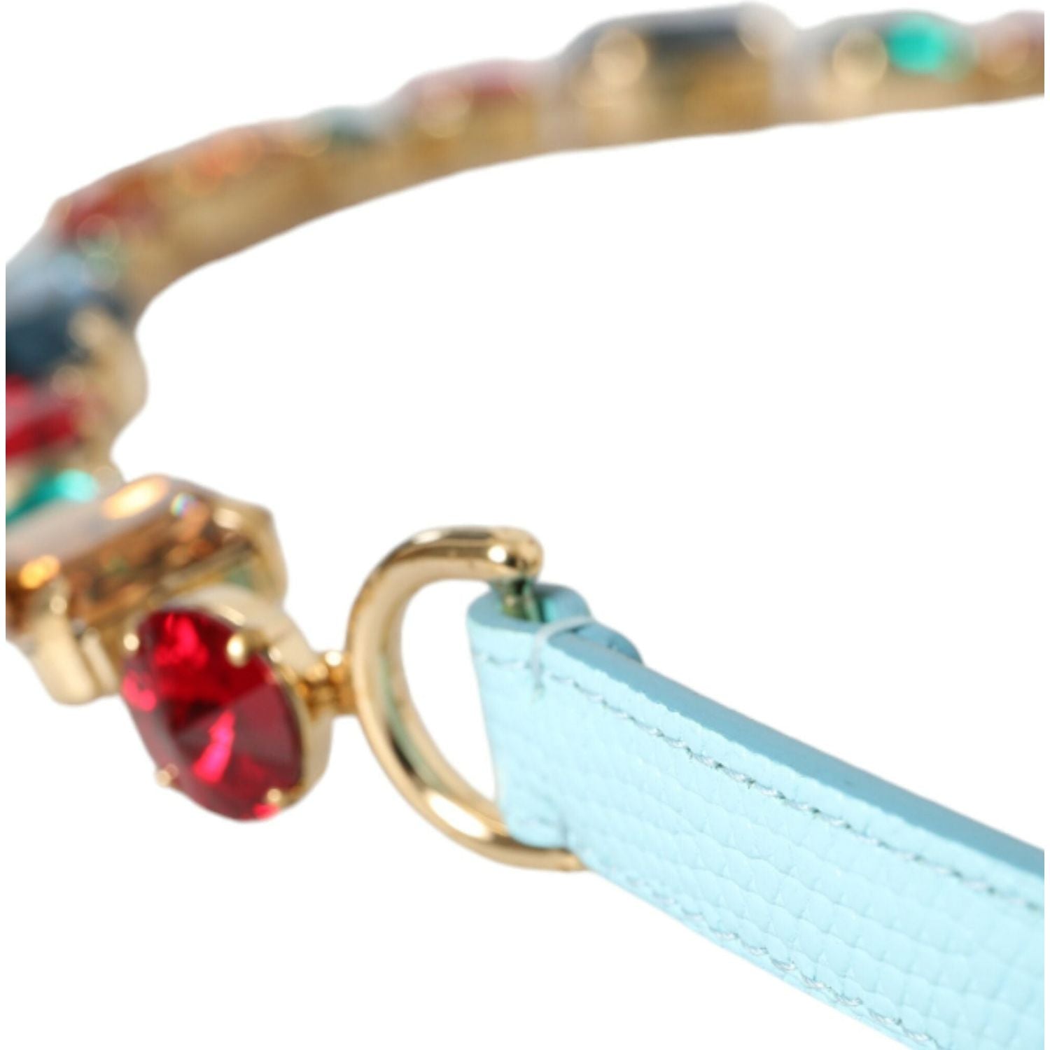 حزام الخصر من الجلد باللون الأزرق الفاتح مع سلسلة كريستال من دولتشي آند غابانا