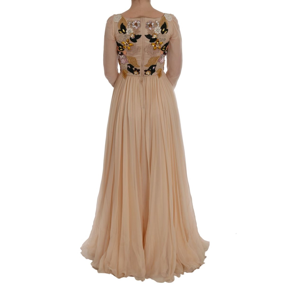 Dolce & Gabbana Pink Silk Floral Crystal Maxi Gown Dress