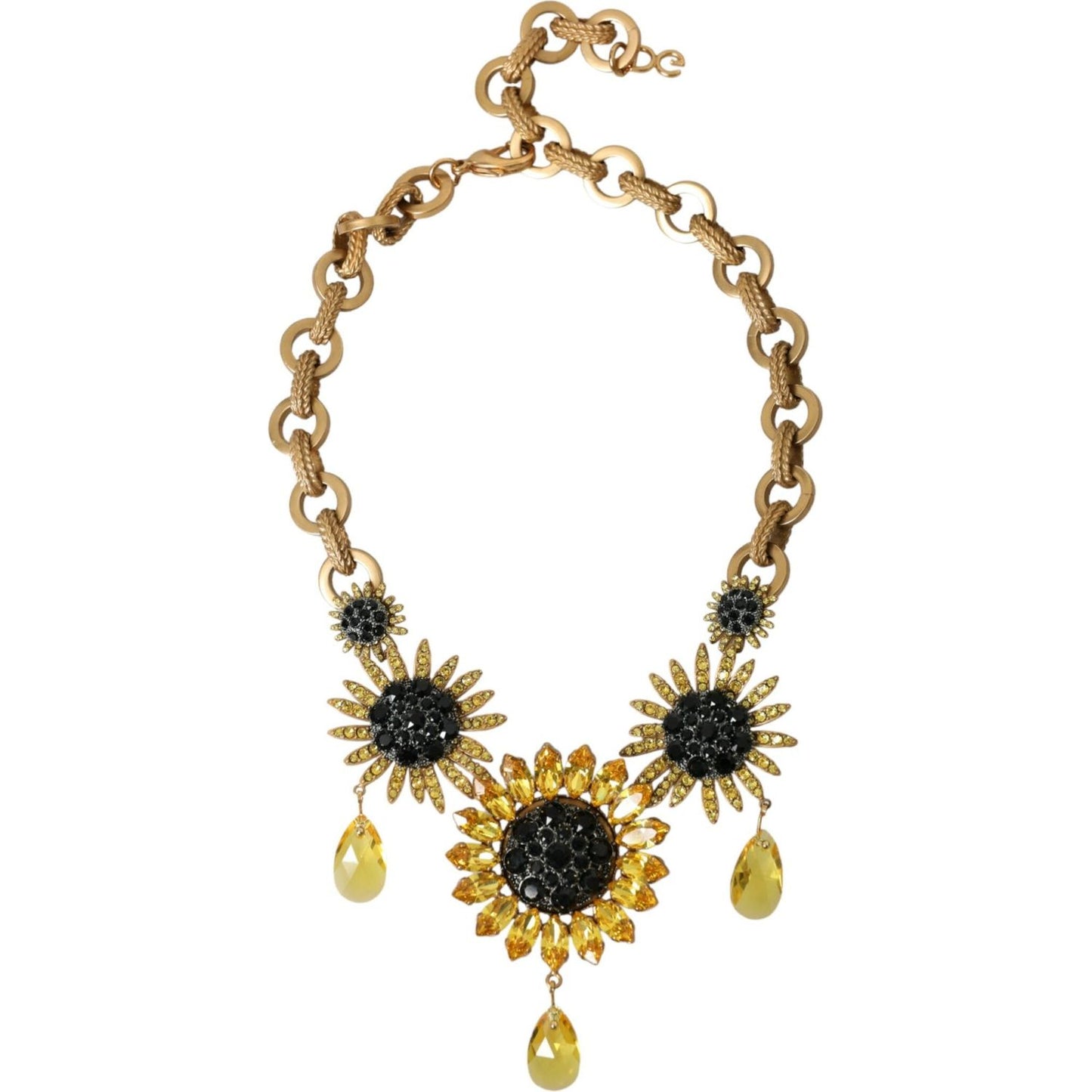 Dolce & Gabbana Gold Tone Brass Sunflower Crystal Embellished Necklace Dolce & Gabbana