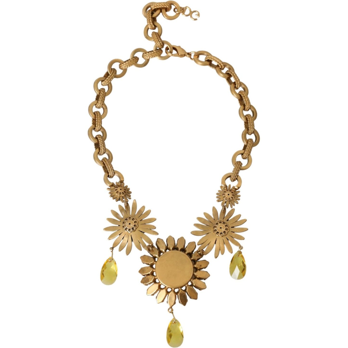 Dolce & Gabbana Gold Tone Brass Sunflower Crystal Embellished Necklace Dolce & Gabbana