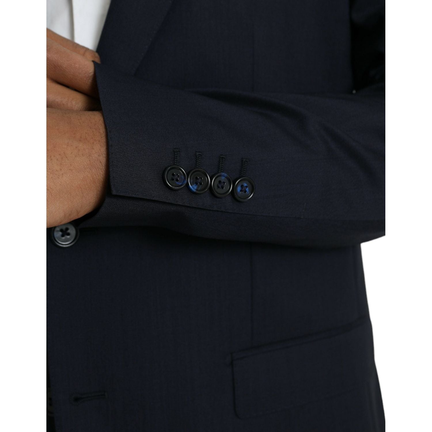 深蓝色羊毛单排扣大衣