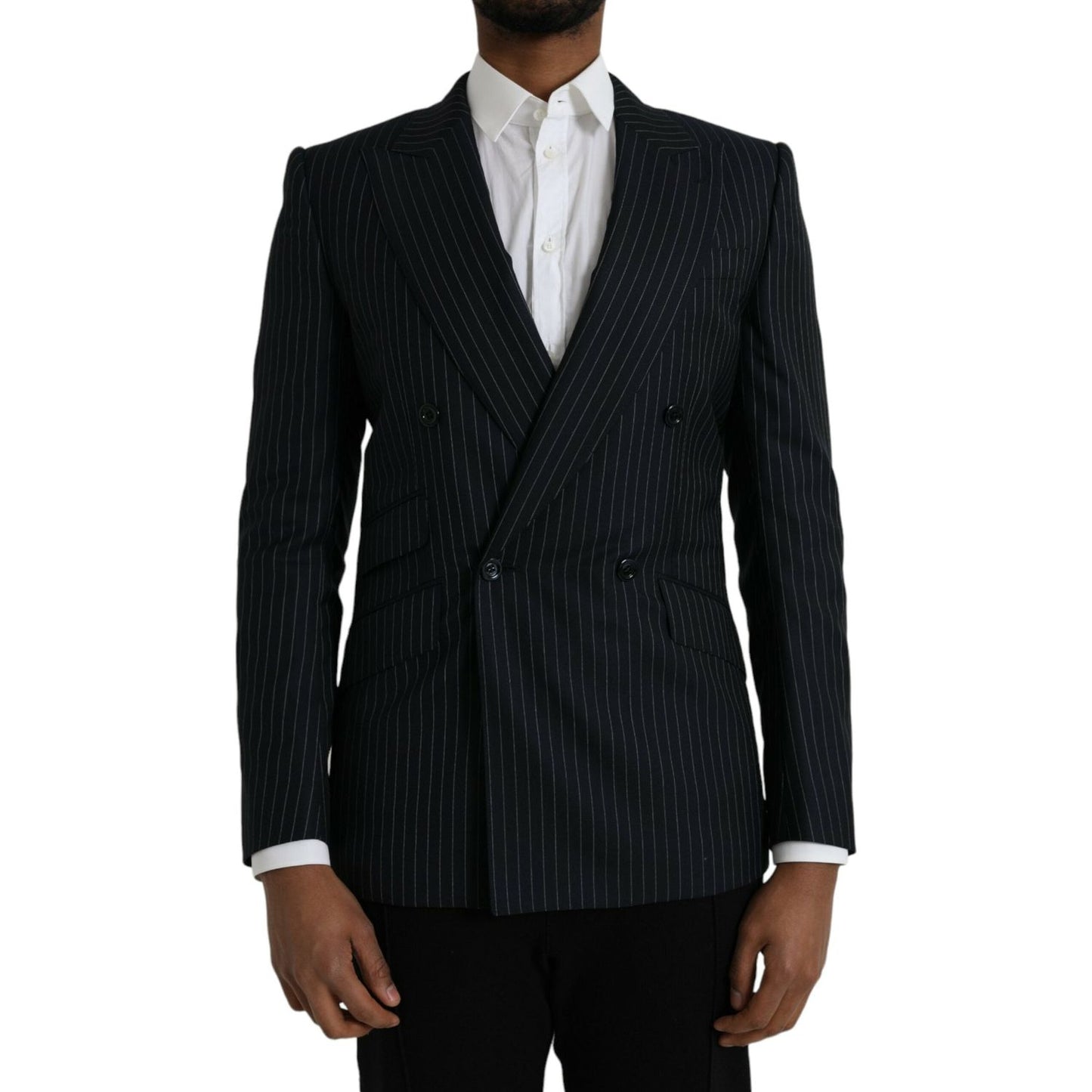 Dolce & Gabbana Black Stripe SICILIA Double Breasted Coat Blazer Dolce & Gabbana