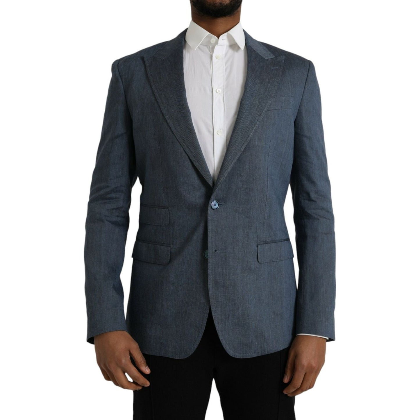 Dolce & Gabbana Blue Linen NAPOLI Single Breasted Coat Blazer Dolce & Gabbana