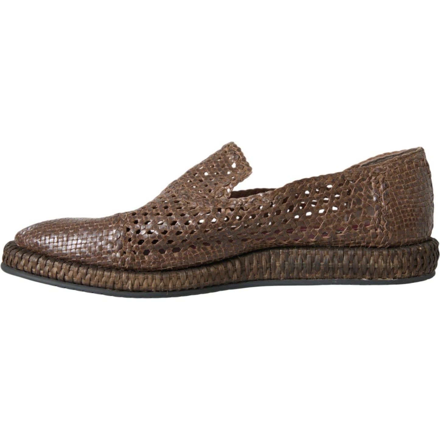 Dolce & Gabbana Brown Woven Leather Loafers Casual Shoes Dolce & Gabbana