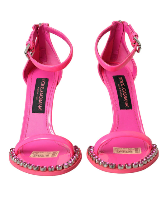 Dolce & Gabbana Pink Leather Crystal Heels Sandals Shoes Dolce & Gabbana