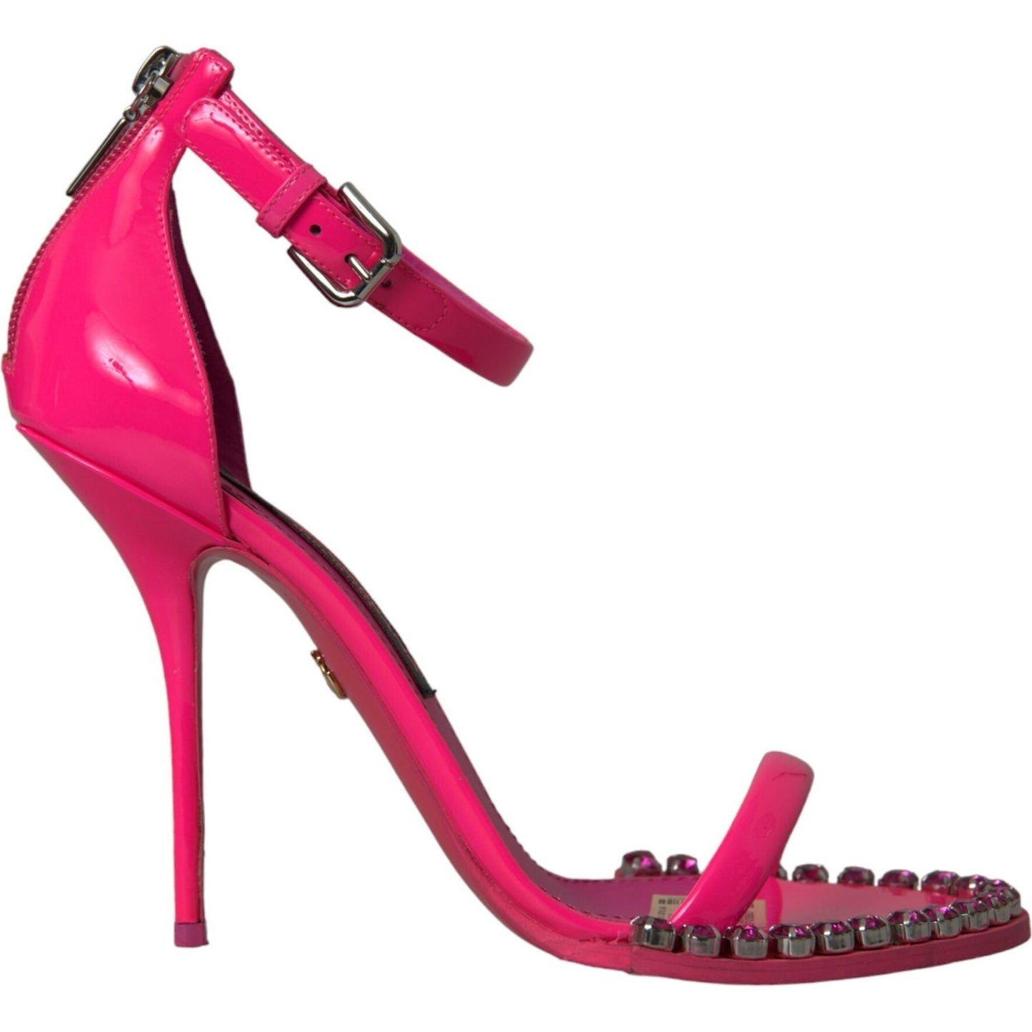 Dolce & Gabbana Pink Leather Crystal Heels Sandals Shoes Dolce & Gabbana