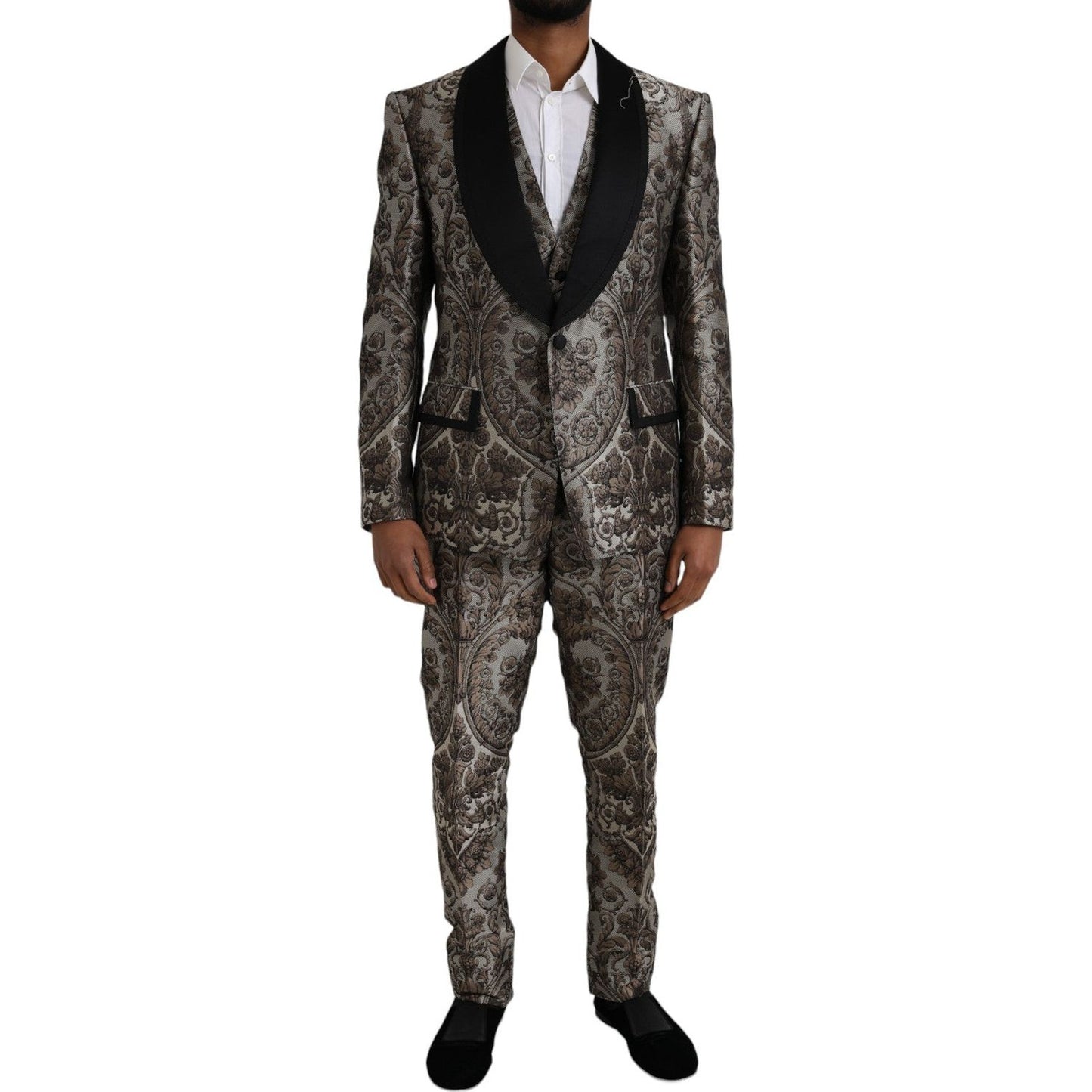 Dolce & Gabbana Brown Floral Jacquard Formal 3 Piece Suit Dolce & Gabbana