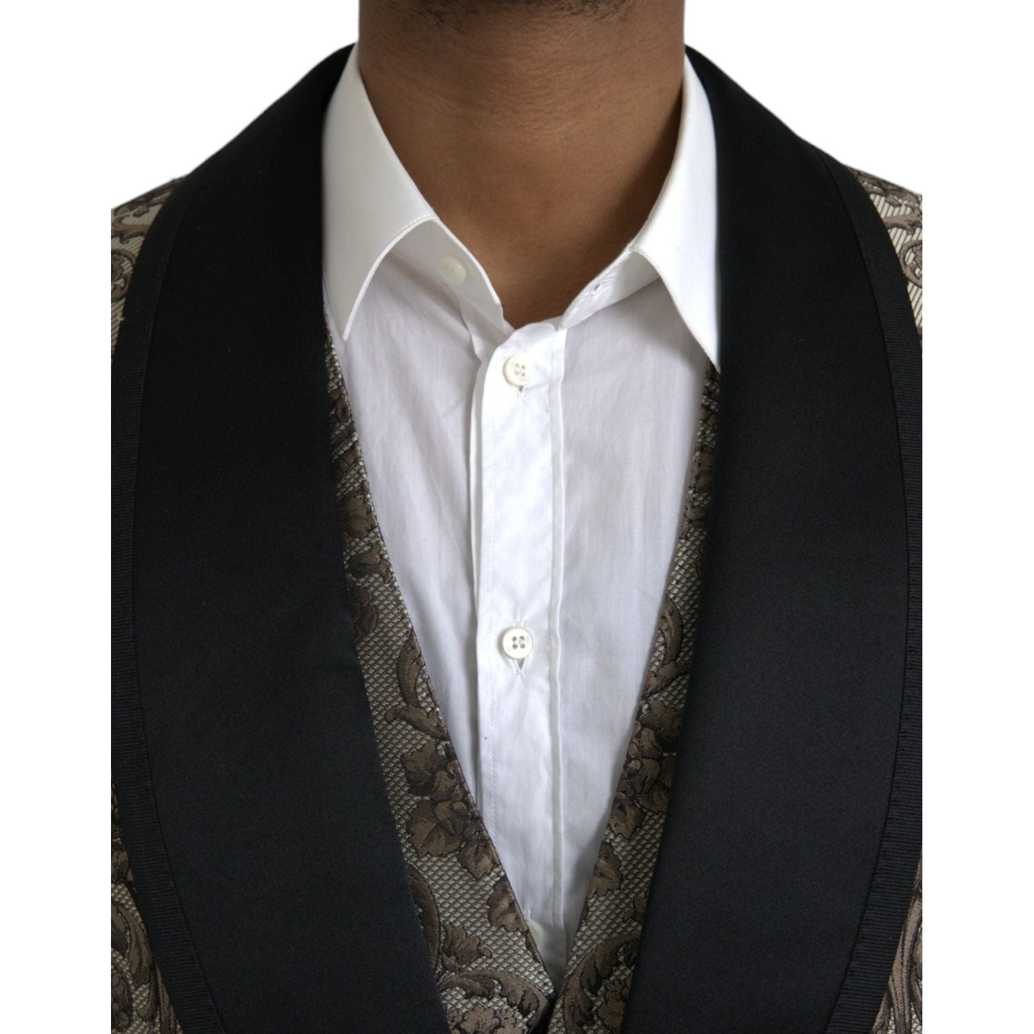 棕色花卉提花正装三件套西装