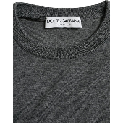 Dolce & Gabbana Dark Gray Wool Crew Neck Pullover Sweater